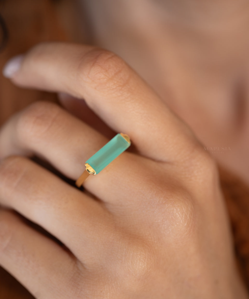 Carine Gold Ring ~ Aqua Chalcedony ~18k Gold Plated ~ MR162 - Maresia Jewelry