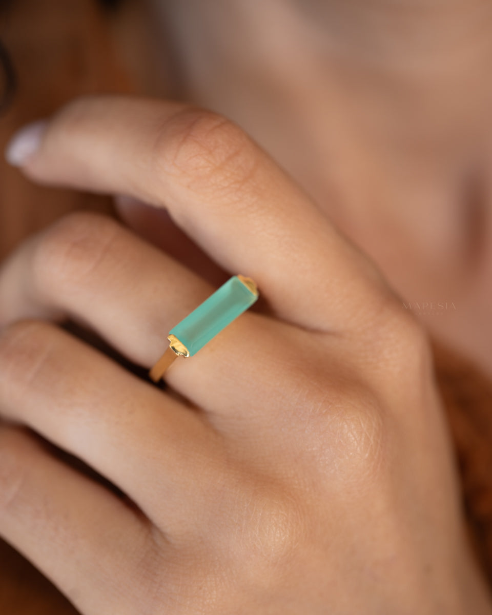 Carine Gold Ring ~ Aqua Chalcedony ~18k Gold Plated ~ MR162 - Maresia Jewelry