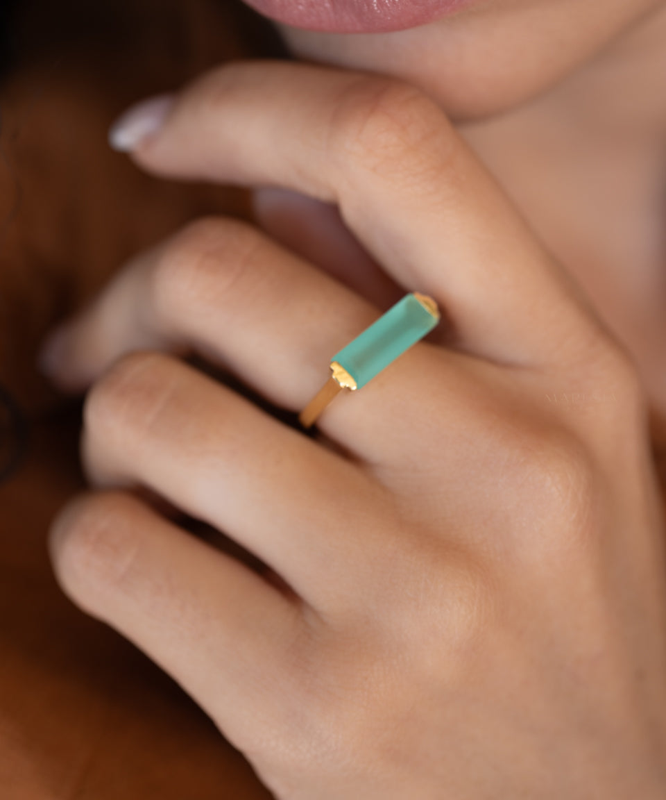 Carine Gold Ring ~ Aqua Chalcedony ~18k Gold Plated ~ MR162 - Maresia Jewelry