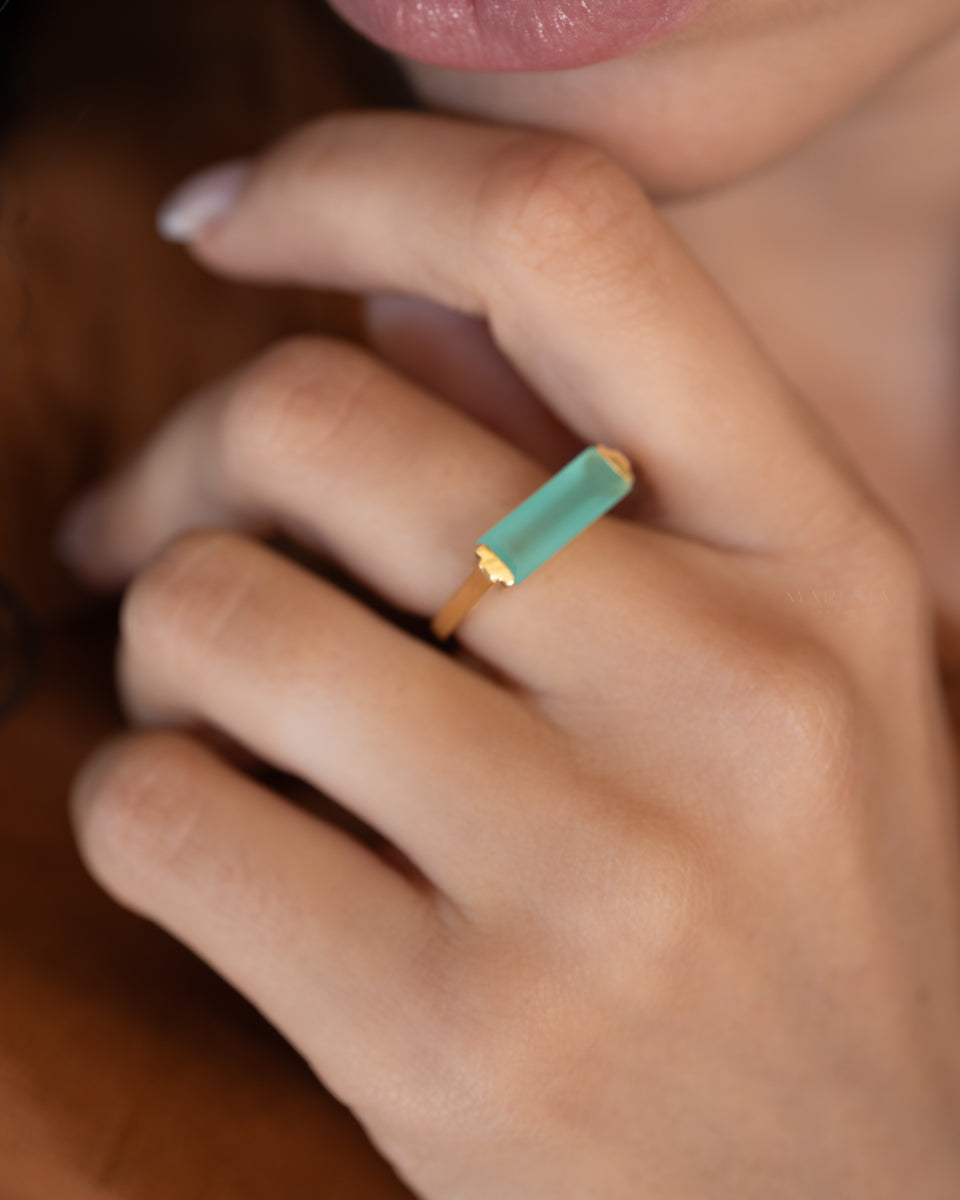 Carine Gold Ring ~ Aqua Chalcedony ~18k Gold Plated ~ MR162 - Maresia Jewelry