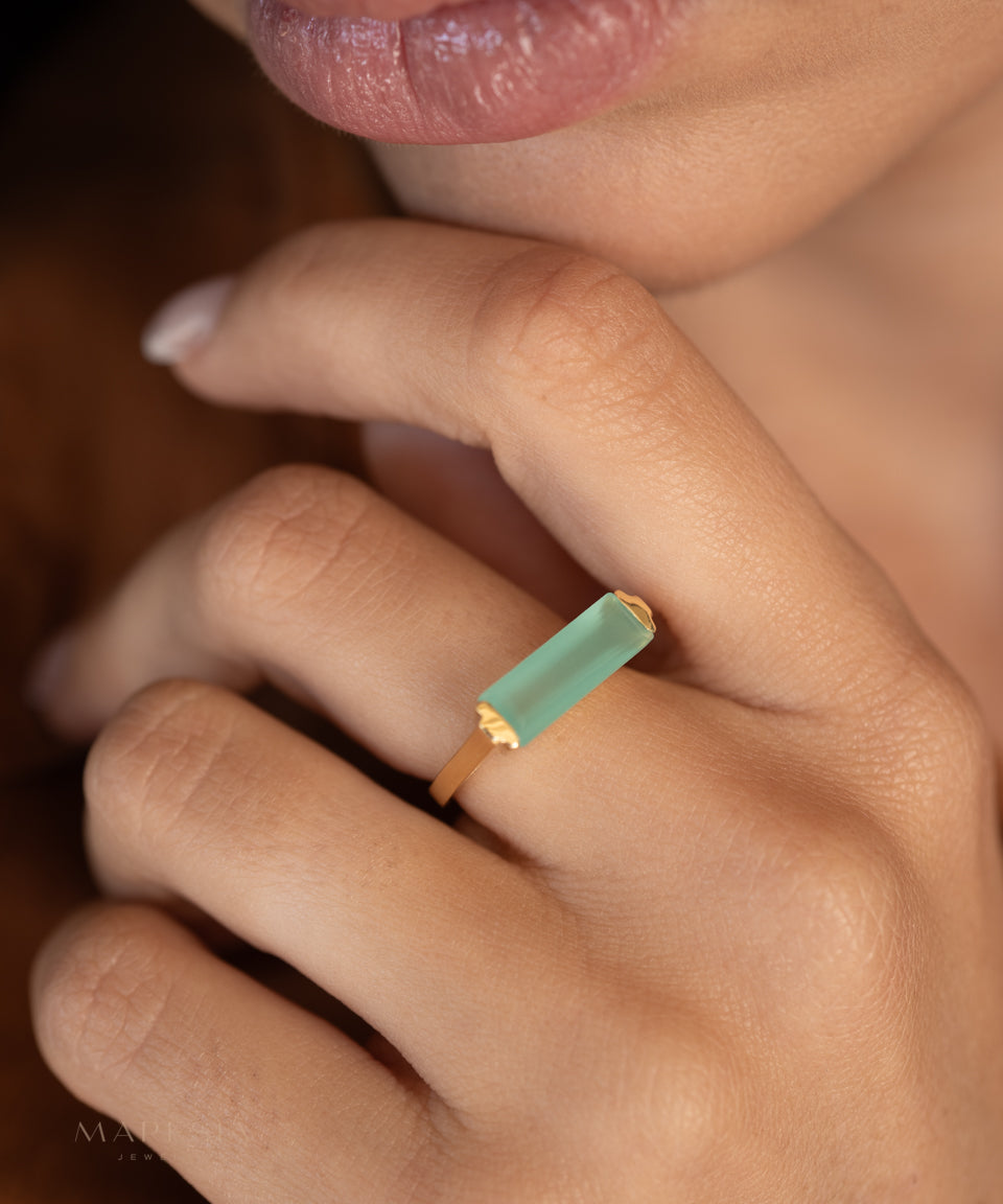 Carine Gold Ring ~ Aqua Chalcedony ~18k Gold Plated ~ MR162 - Maresia Jewelry