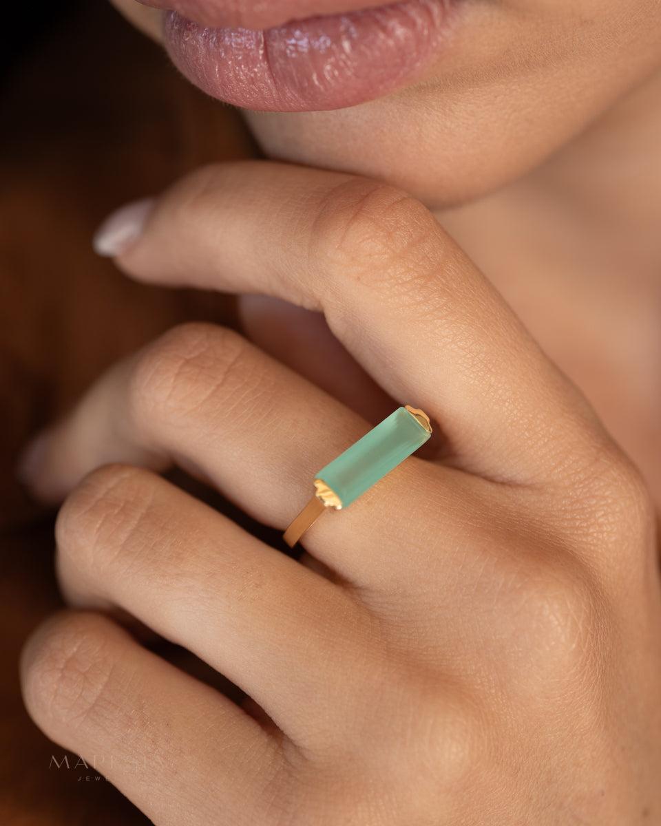 Carine Gold Ring ~ Aqua Chalcedony ~18k Gold Plated ~ MR162 - Maresia Jewelry