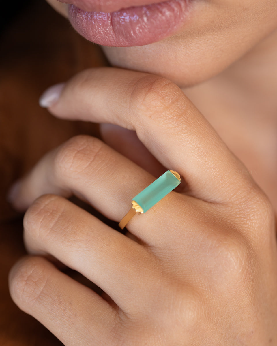 Carine Gold Ring ~ Aqua Chalcedony ~18k Gold Plated ~ MR162 - Maresia Jewelry