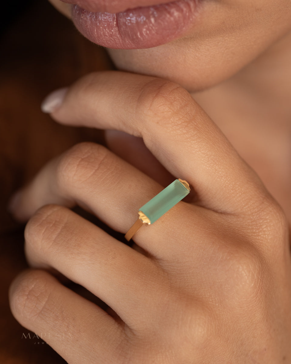 Carine Gold Ring ~ Aqua Chalcedony ~18k Gold Plated ~ MR162 - Maresia Jewelry