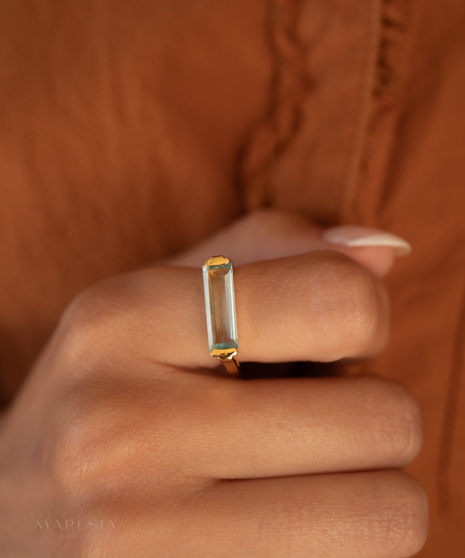 Carine Gold Ring ~ Blue Topaz Hydro ~18k Gold Plated ~ MR166 - Maresia Jewelry