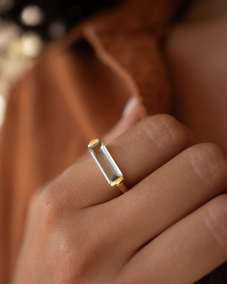 Carine Gold Ring ~ Blue Topaz Hydro ~18k Gold Plated ~ MR166 - Maresia Jewelry