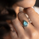 Lia Rainbow Labradorite Tear Drop Ring ~ Sterling Silver 925 ~ MR225