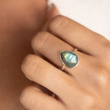 Lia Rainbow Labradorite Tear Drop Ring ~ Sterling Silver 925 ~ MR225