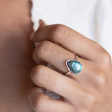 Lia Rainbow Labradorite Tear Drop Ring ~ Sterling Silver 925 ~ MR225