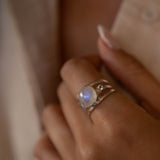 Moonstone & Blue Topaz Ring ~ Sterling Silver 925 ~ MR269