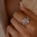 Moonstone & Blue Topaz Ring ~ Sterling Silver 925 ~ MR269