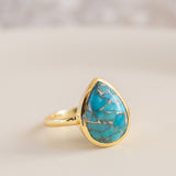 Lia Copper Turquoise Tear Drop Ring ~  18k Gold Plated ~ MR122A