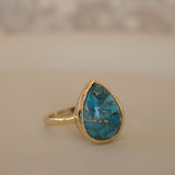 Lia Copper Turquoise Tear Drop Ring ~  18k Gold Plated ~ MR122A