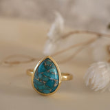 Lia Copper Turquoise Tear Drop Ring ~  18k Gold Plated ~ MR122A