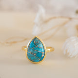 Lia Copper Turquoise Tear Drop Ring ~  18k Gold Plated ~ MR122A