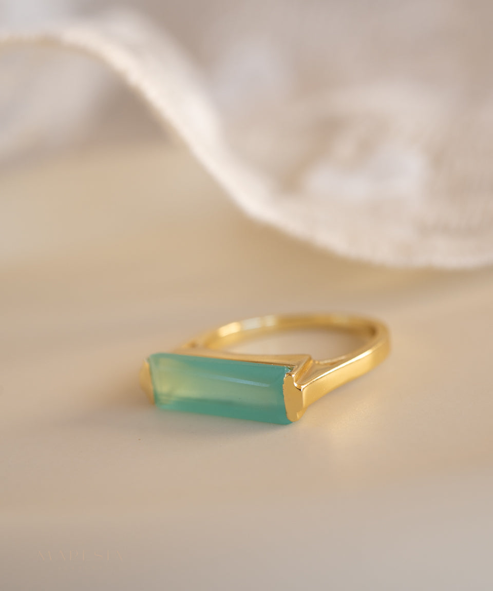 Carine Gold Ring ~ Aqua Chalcedony ~18k Gold Plated ~ MR162 - Maresia Jewelry