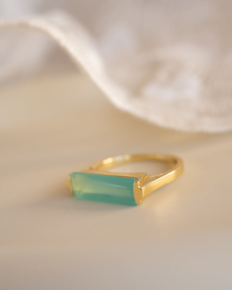 Carine Gold Ring ~ Aqua Chalcedony ~18k Gold Plated ~ MR162 - Maresia Jewelry