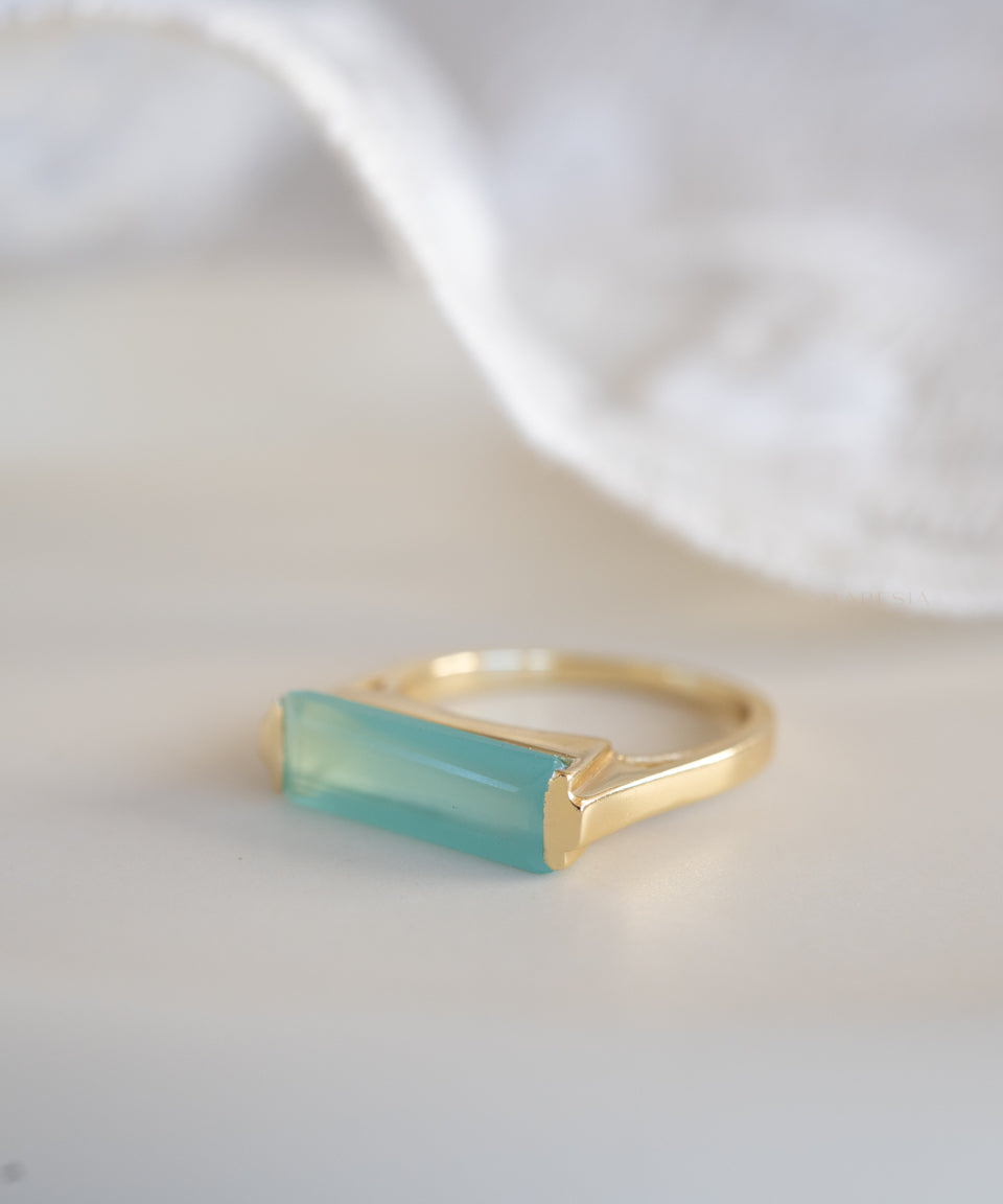 Carine Gold Ring ~ Aqua Chalcedony ~18k Gold Plated ~ MR162 - Maresia Jewelry