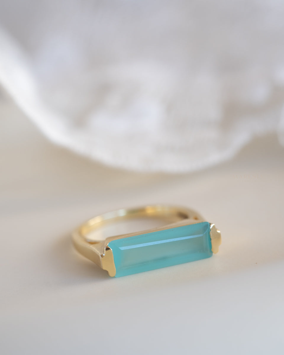 Carine Gold Ring ~ Aqua Chalcedony ~18k Gold Plated ~ MR162 - Maresia Jewelry