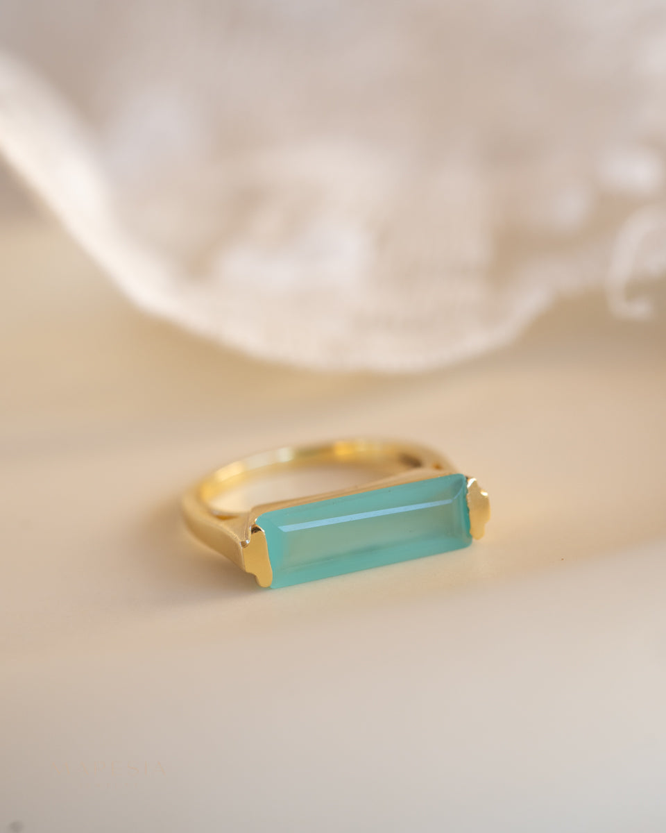 Carine Gold Ring ~ Aqua Chalcedony ~18k Gold Plated ~ MR162 - Maresia Jewelry