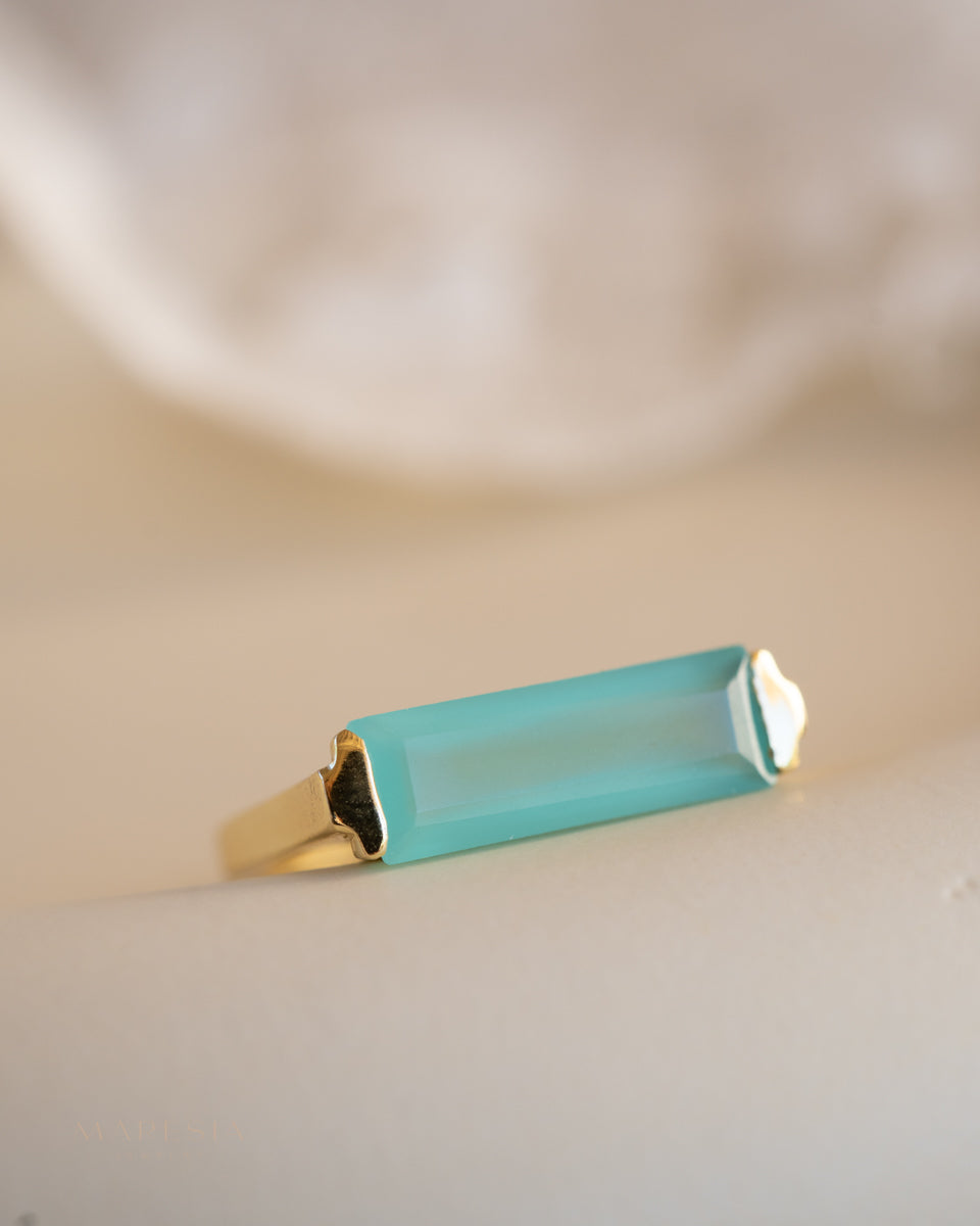 Carine Gold Ring ~ Aqua Chalcedony ~18k Gold Plated ~ MR162 - Maresia Jewelry