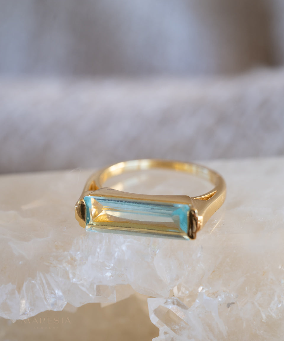 Carine Gold Ring ~ Blue Topaz Hydro ~18k Gold Plated ~ MR166 - Maresia Jewelry