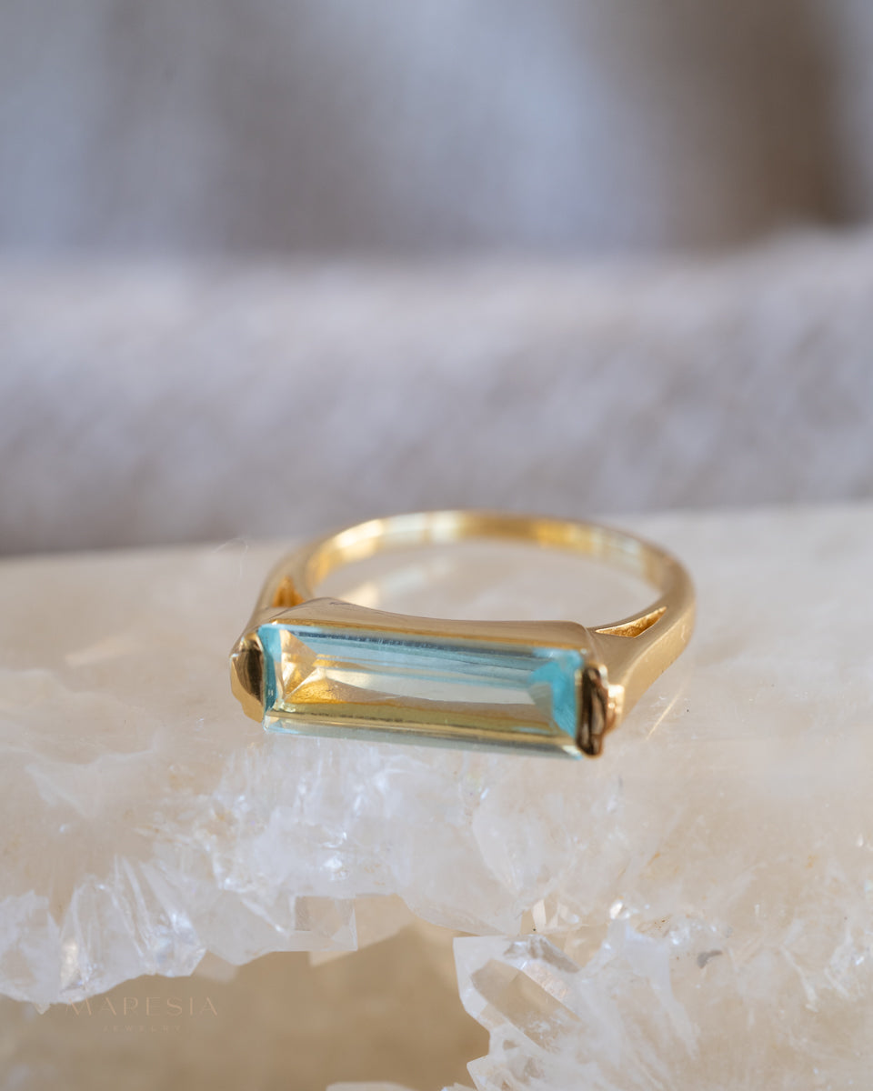 Carine Gold Ring ~ Blue Topaz Hydro ~18k Gold Plated ~ MR166 - Maresia Jewelry