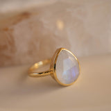 Lia Rainbow Moonstone Tear Drop Ring  ~ 18k Gold Plated ~  MR147