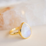 Lia Rainbow Moonstone Tear Drop Ring  ~ 18k Gold Plated ~  MR147