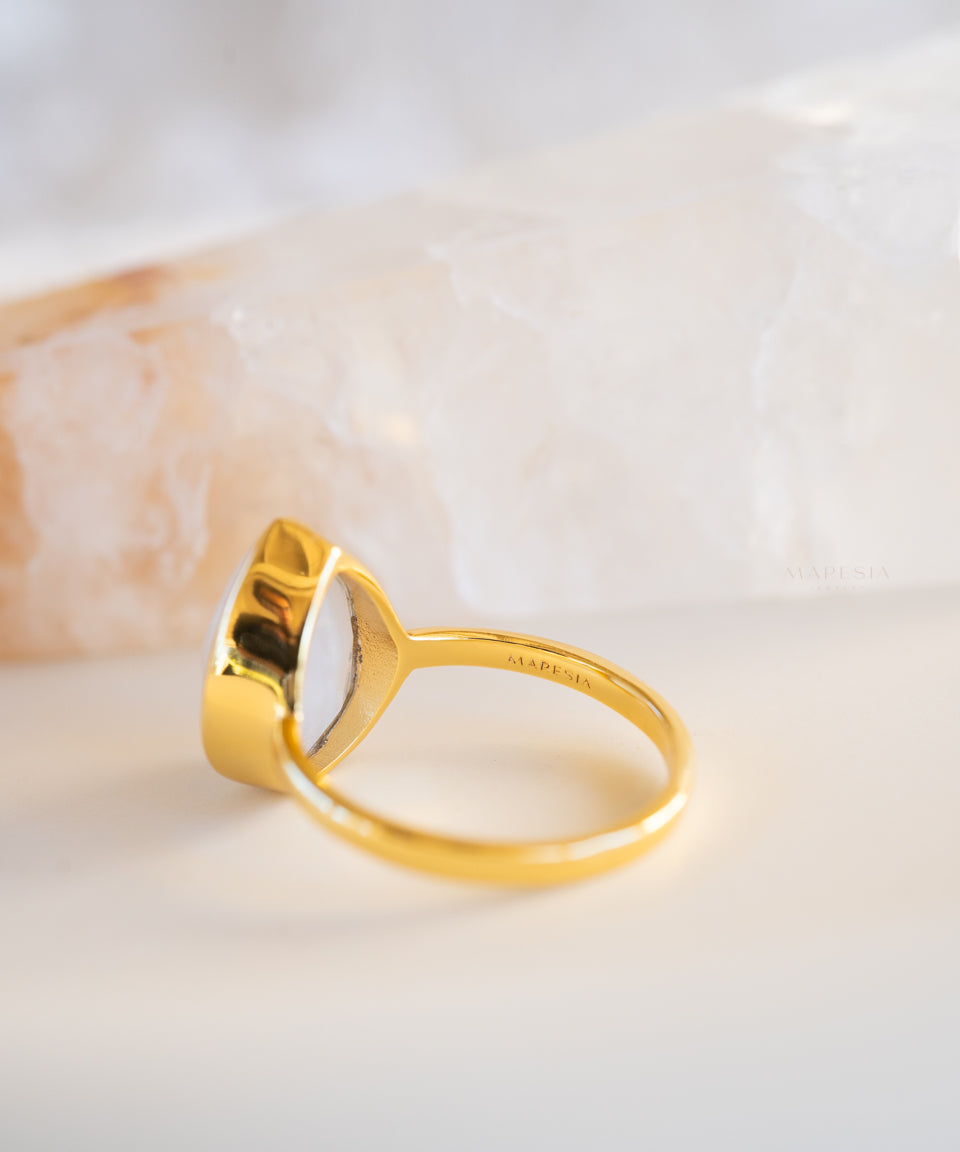 Lia Rainbow Moonstone Tear Drop Ring  ~ 18k Gold Plated ~  MR147 - Maresia Jewelry