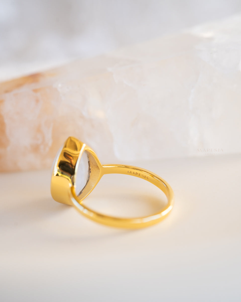 Lia Rainbow Moonstone Tear Drop Ring  ~ 18k Gold Plated ~  MR147 - Maresia Jewelry