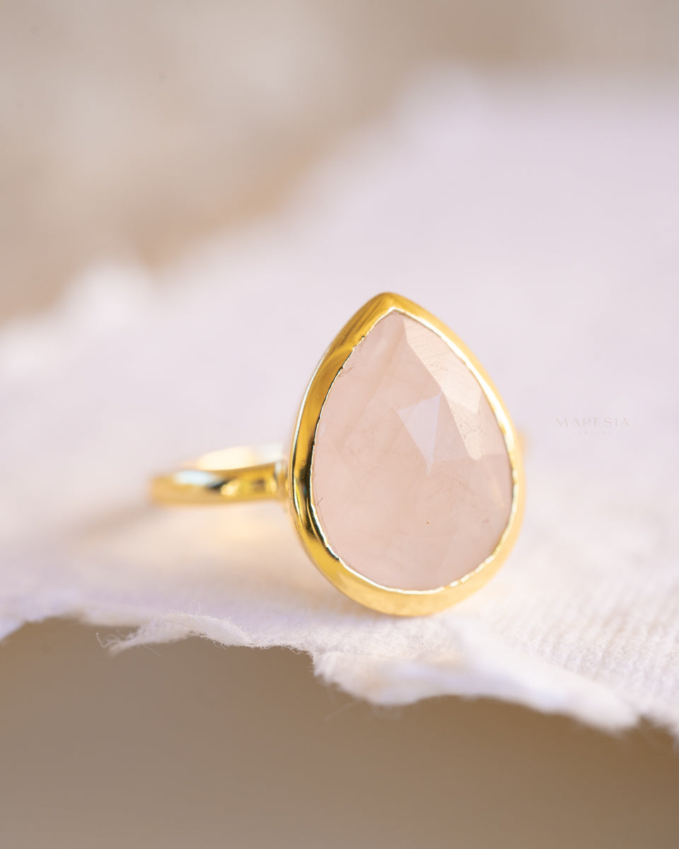 Lia Rose Quartz Tear Drop Ring ~ 18k Gold Plated ~ MR148 - Maresia Jewelry
