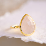 Lia Rose Quartz Tear Drop Ring ~ 18k Gold Plated ~ MR148
