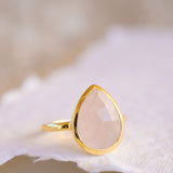 Lia Rose Quartz Tear Drop Ring ~ 18k Gold Plated ~ MR148