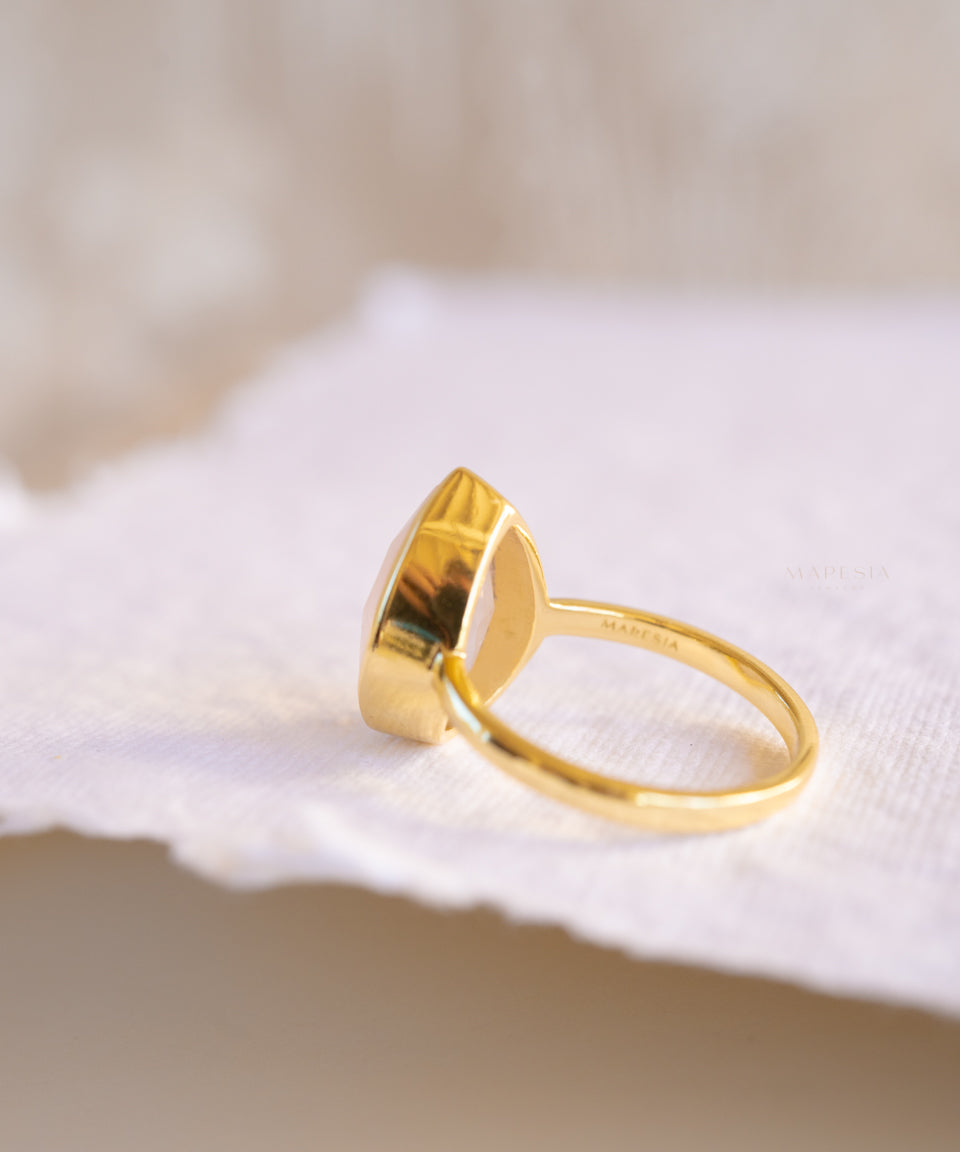 Lia Rose Quartz Tear Drop Ring ~ 18k Gold Plated ~ MR148