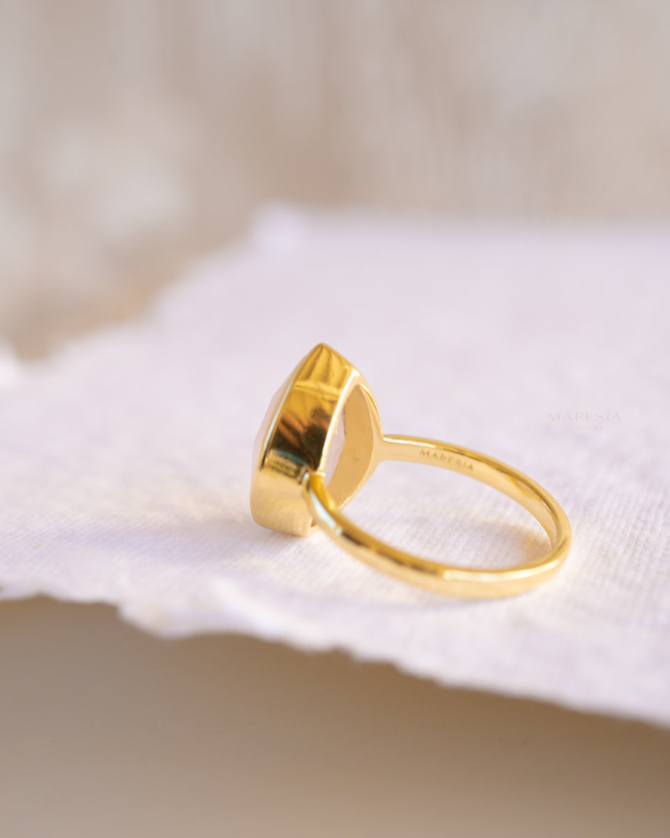 Lia Rose Quartz Tear Drop Ring ~ 18k Gold Plated ~ MR148 - Maresia Jewelry