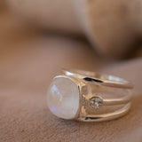 Moonstone & Blue Topaz Ring ~ Sterling Silver 925 ~ MR269