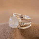 Moonstone & Blue Topaz Ring ~ Sterling Silver 925 ~ MR269
