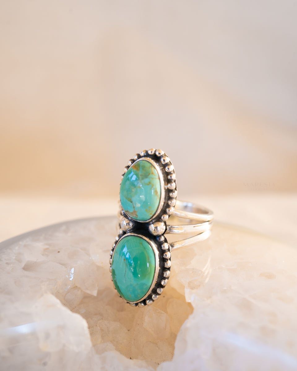 Double Turquoise Ring ~ Sterling Silver 925 ~ MR373 - Maresia Jewelry