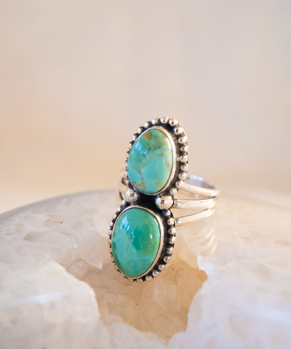 Double Turquoise Ring ~ Sterling Silver 925 ~ MR373 - Maresia Jewelry
