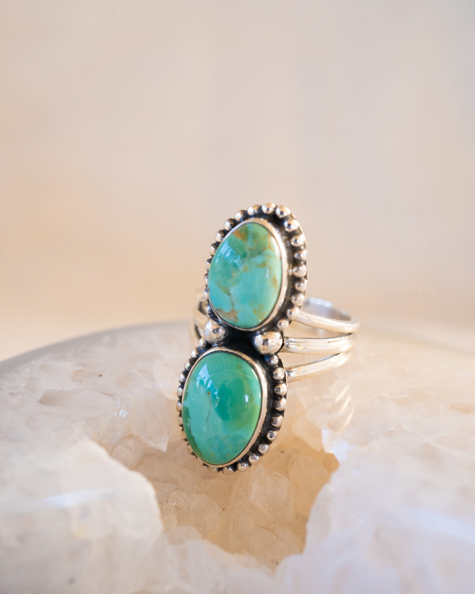 Double Turquoise Ring ~ Sterling Silver 925 ~ MR373 - Maresia Jewelry
