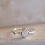 Dainty Moonstone & Blue Topaz Ring~ Sterling Silver 925 ~ MR267