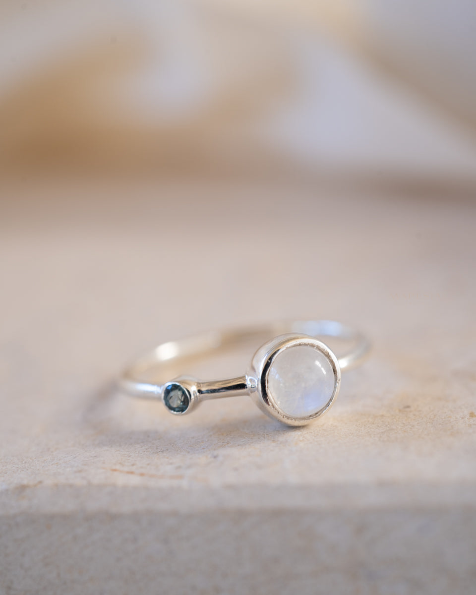 Dainty Moonstone & Blue Topaz Ring~ Sterling Silver 925 ~ MR267 - Maresia Jewelry
