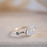 Dainty Moonstone & Blue Topaz Ring~ Sterling Silver 925 ~ MR267