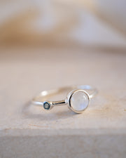 Dainty Moonstone & Blue Topaz Ring~ Sterling Silver 925 ~ MR267 - Maresia Jewelry