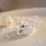 Moonstone & Blue Topaz Ring ~ Sterling Silver 925 ~ MR269