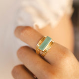 Aqua Chalcedony ~ Rectangular Ring ~ 18k Gold Plated ~ MR302
