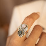 Nanda Ring ~Rainbow Labradorite and Moonstone ~ Sterling Silver 925 ~ MR287