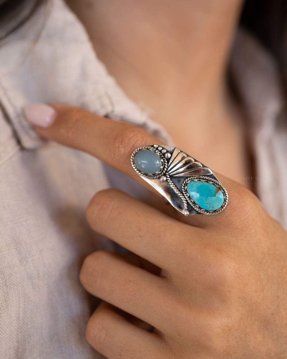 Emily Ring ~Turquoise & Aqua Chalcedony ~ Sterling Silver 925 ~ MR292 - Maresia Jewelry