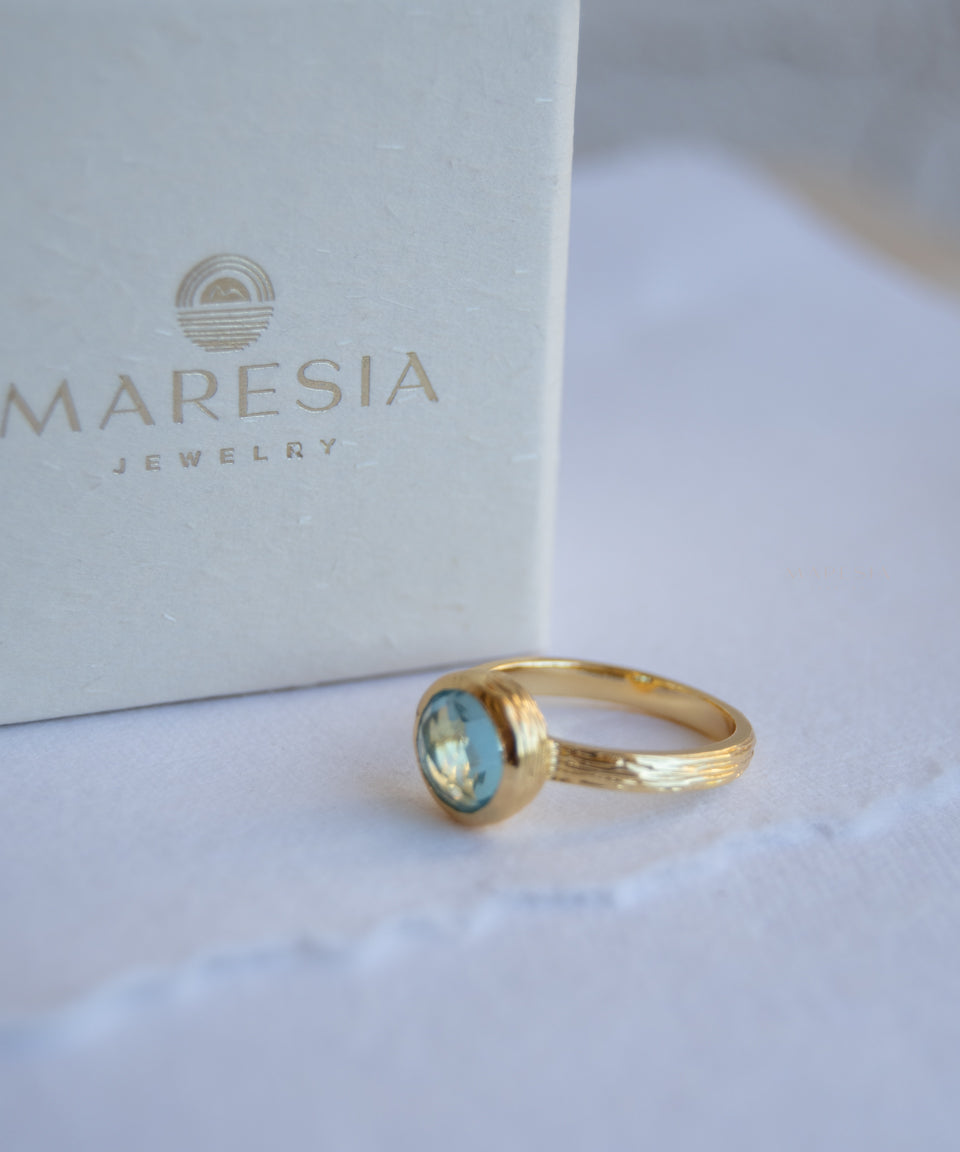 Renata Blue Topaz hydro Gold Ring ~ 18k Gold Plated ~ SMR132 - Maresia Jewelry